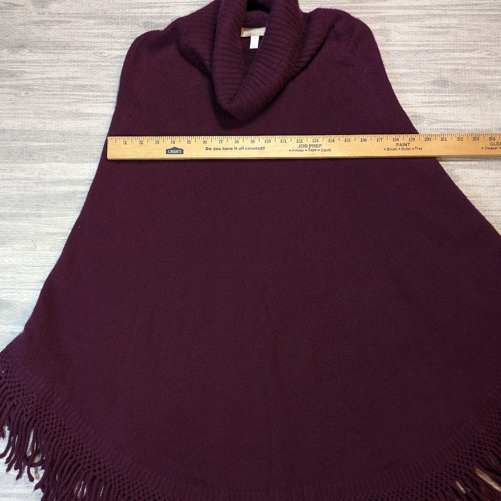 Nordstrom Cashmere Turtleneck Poncho Sweater Minimalist Timeless Luxury Fringe L - Picture 7 of 8